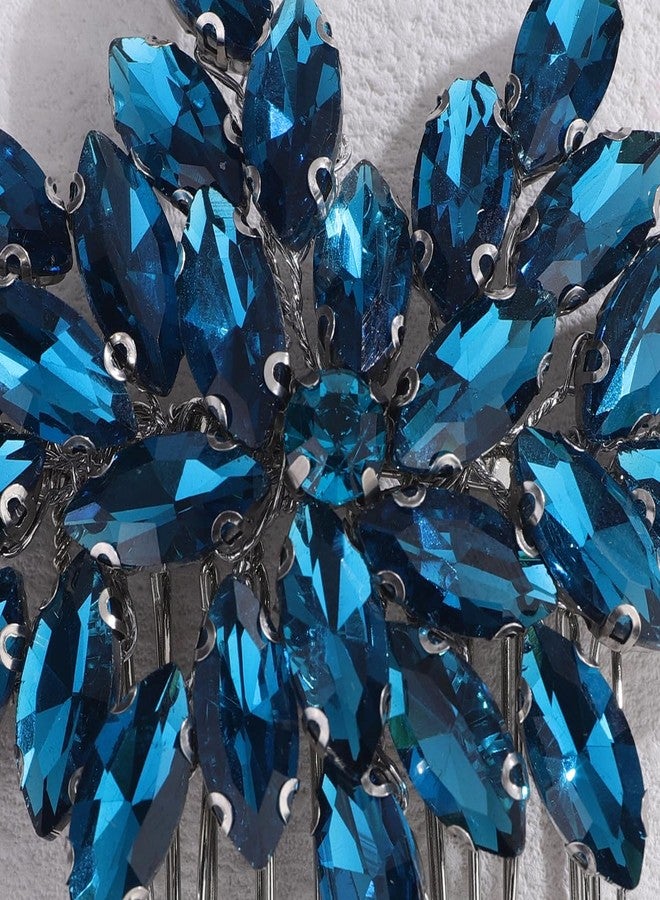 Xerling Colored Floral Rhinestone Bridal Hair Side Comb Women Brides Wedding Handmade Hair Accessories Jewelry Headpiece (Peacock Blue) - Image 5